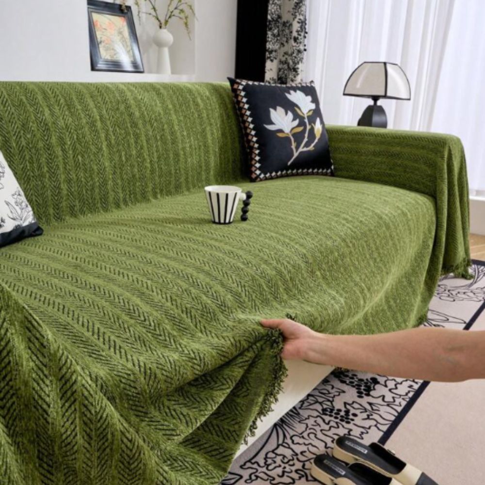 Herringbone Chenille Tassels Couch Cover – Casa & Beyond