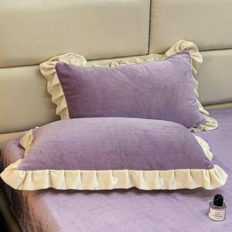 Velvet Ruffle Edge Pastel Pillow Cover