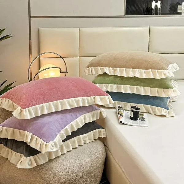 Velvet Ruffle Edge Pastel Pillow Cover
