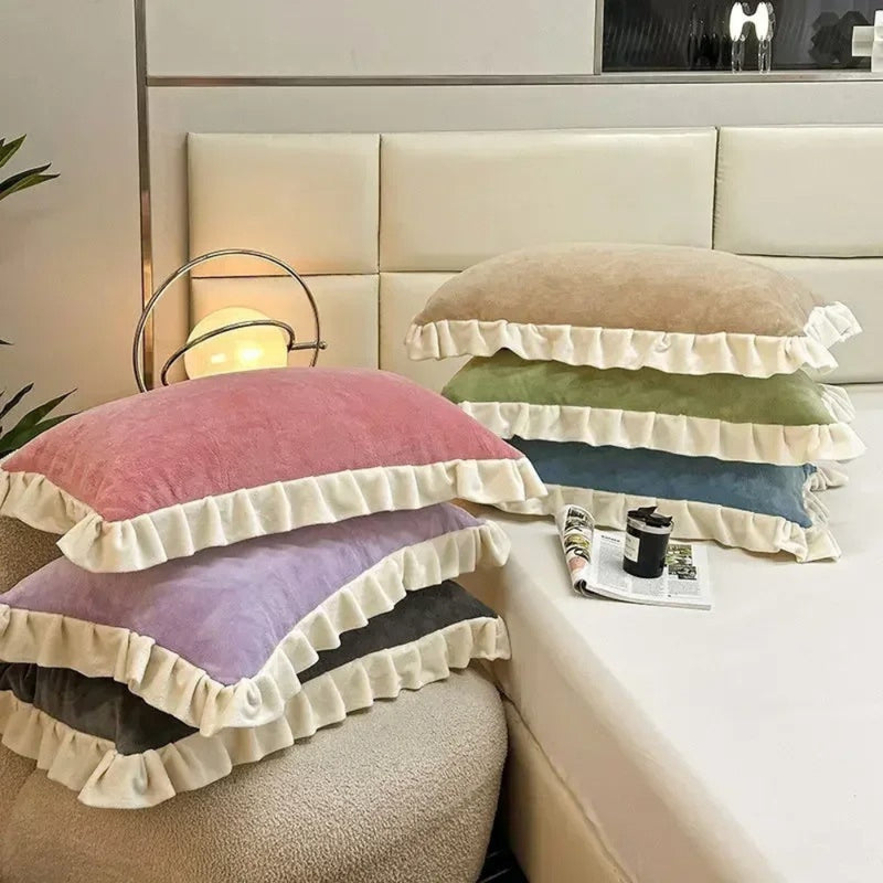 Velvet Ruffle Edge Pastel Pillow Cover