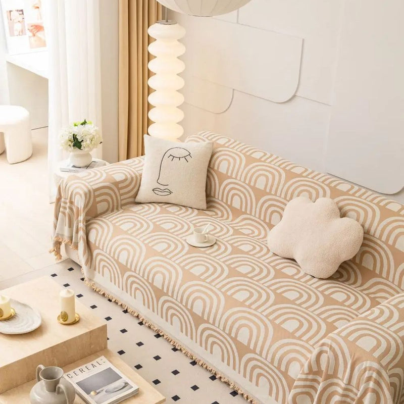 Symmetrical Half-Arch Chenille Sofa Cover