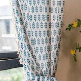 Teal Blue Leaves Semi Sheer Curtains