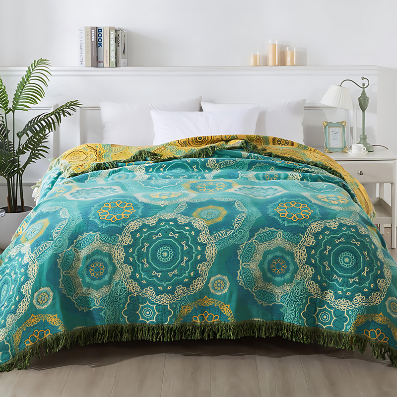 Teal Mandala Cotton Four-Season Blanket