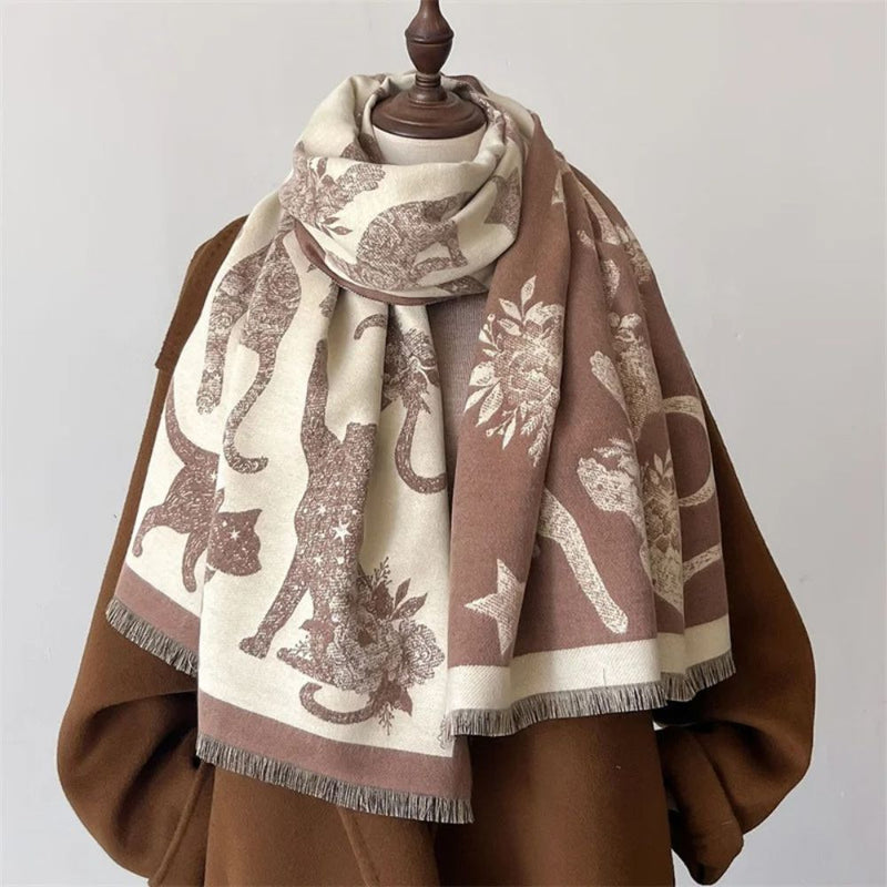 Vintage-Inspired Cat Print Scarf